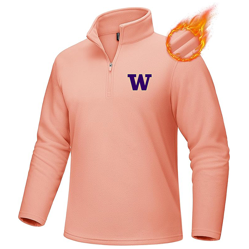 Men's Washington Huskies MAGCOMSEN  Quarter-Zip Pullover Polar Fleece Sweatshirt Stand Collar Long Sleeve Shirt for Men Thermal Winter Fall