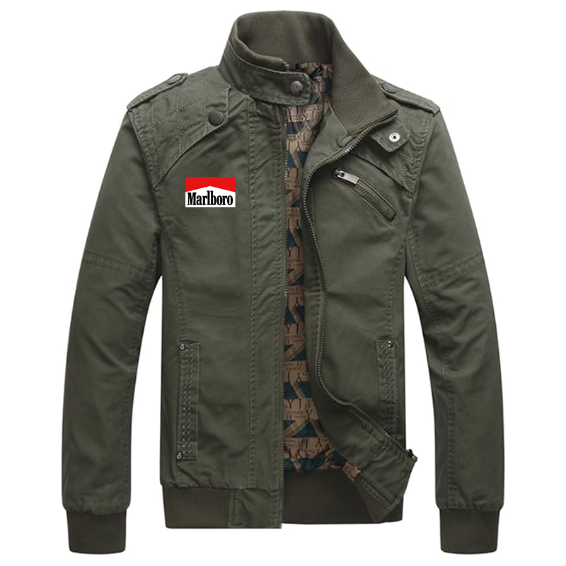 Men's Marlboro Dwar Casual Washed Cotton Military Outdoor Jackets with Shoulder Straps