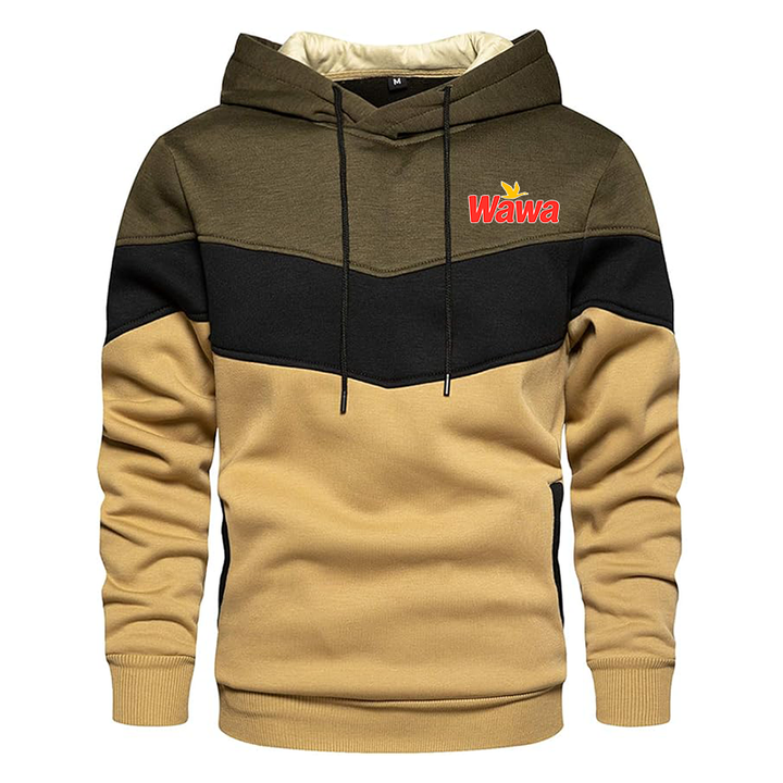 Men's Wawa Gas Station Gesean Novelty Color Block Pullover Fleece Hoodie Long Sleeve Casual Sweatshirt with Pocket