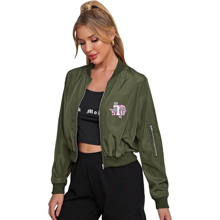 Women's Texas Southern Tigers Lightweight Bomber Biker Jacket Zip up Windbreaker Crop Bomber Jacket Coat