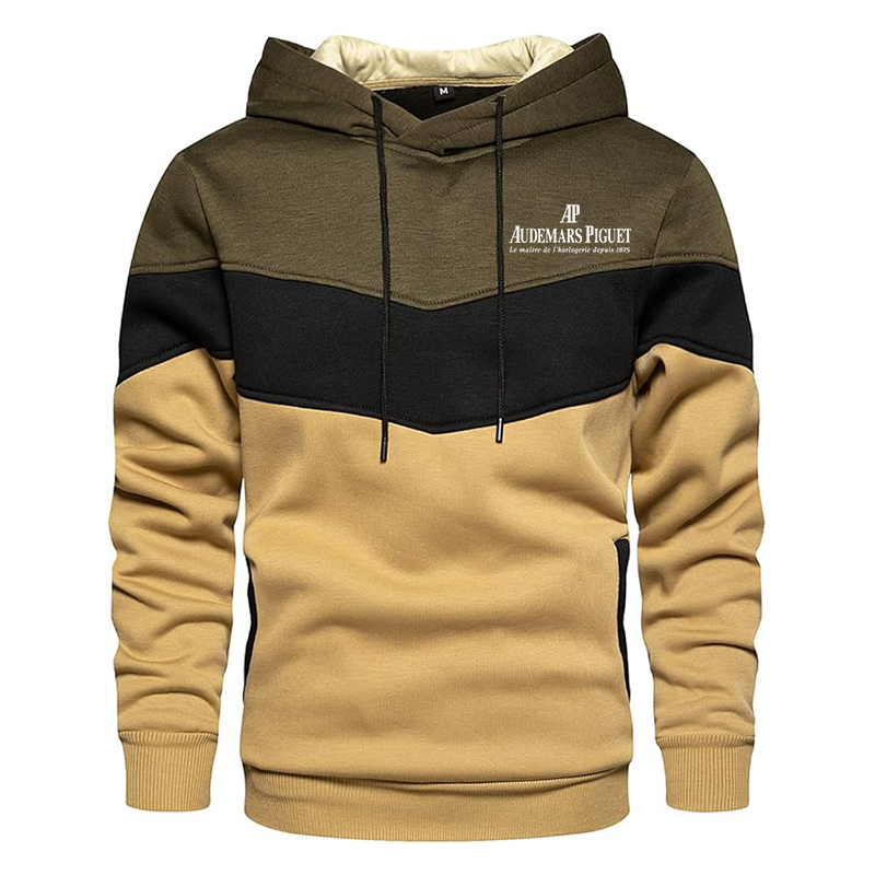 Men's Audemars Piguet Gesean Novelty Color Block Pullover Fleece Hoodie Long Sleeve Casual Sweatshirt with Pocket