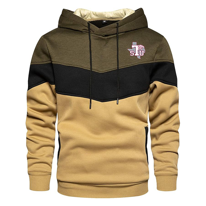 Men's Texas Southern Tigers Gesean Novelty Color Block Pullover Fleece Hoodie Long Sleeve Casual Sweatshirt with Pocket