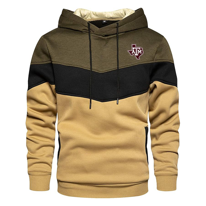 Men's Texas AM Aggies Gesean Novelty Color Block Pullover Fleece Hoodie Long Sleeve Casual Sweatshirt with Pocket