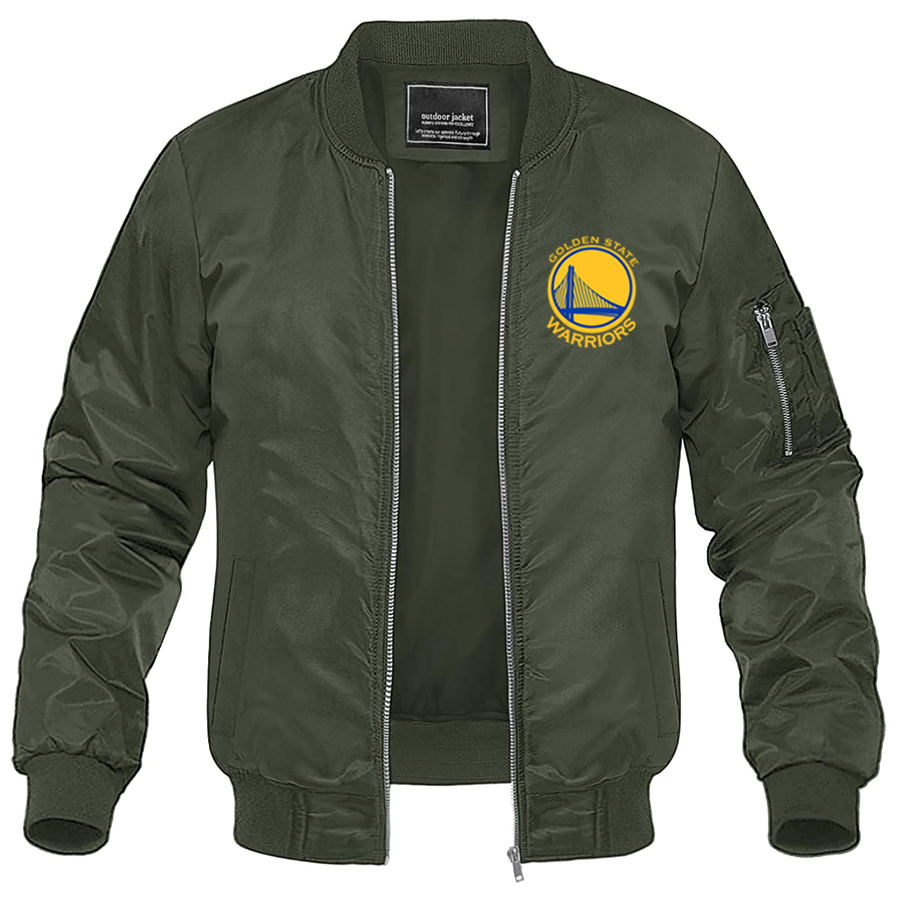 Men's Golden State Warriors Lightweight Bomber Jacket Windbreaker Softshell Varsity Jacket Coat