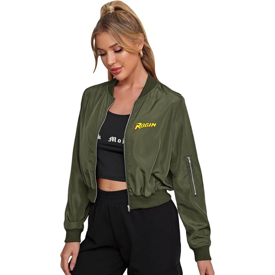 Women's Robin Lightweight Bomber Biker Jacket Zip up Windbreaker Crop Bomber Jacket Coat