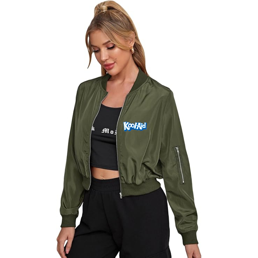 Women's Kool-Aid  Lightweight Bomber Biker Jacket Zip up Windbreaker Crop Bomber Jacket Coat