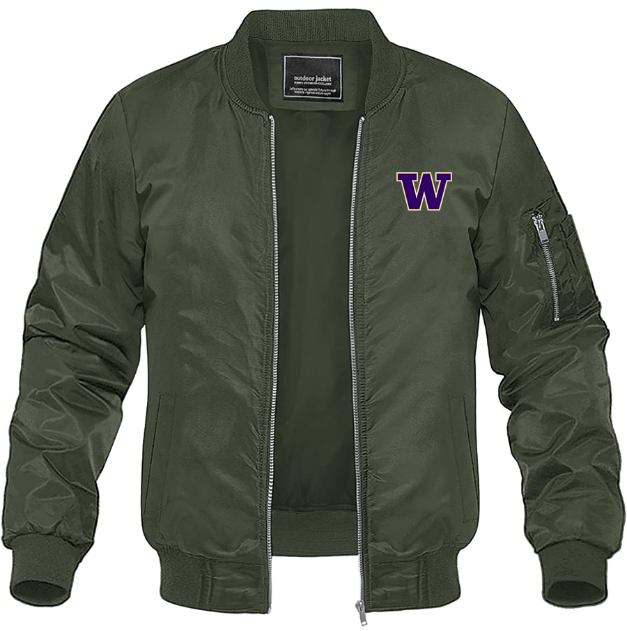 Men's Washington Huskies Lightweight Bomber Jacket Windbreaker Softshell Varsity Jacket Coat