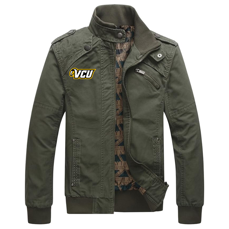 Men's Virginia Commonwealth Rams Dwar Casual Washed Cotton Military Outdoor Jackets with Shoulder Straps