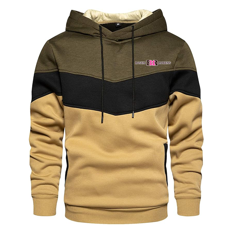 Men's Baskin Rоbbins  Gesean Novelty Color Block Pullover Fleece Hoodie Long Sleeve Casual Sweatshirt with Pocket