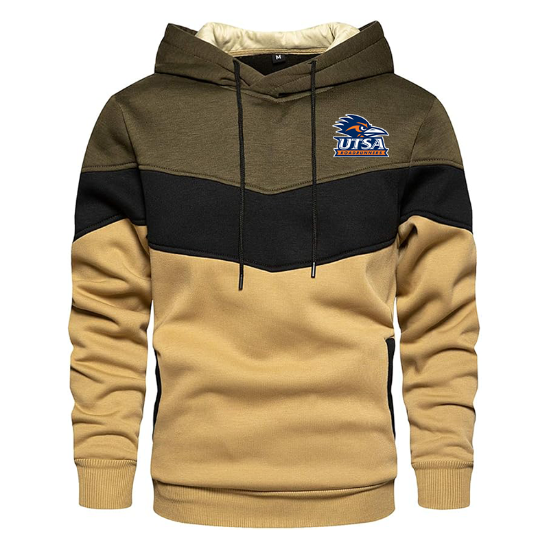 Men's Texas SA Roadrunners Gesean Novelty Color Block Pullover Fleece Hoodie Long Sleeve Casual Sweatshirt with Pocket