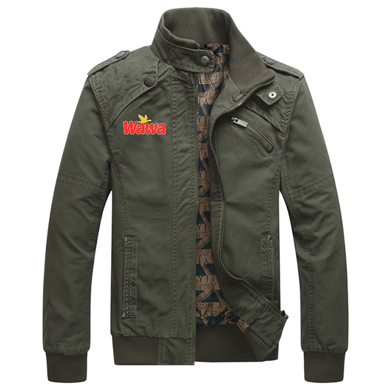 Men's Wawa Gas Station Dwar Casual Washed Cotton Military Outdoor Jackets with Shoulder Straps