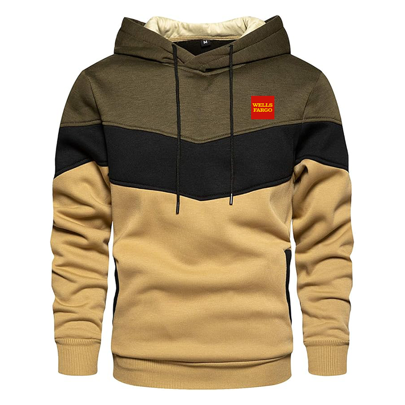 Men's Wells Fargo Gesean Novelty Color Block Pullover Fleece Hoodie Long Sleeve Casual Sweatshirt with Pocket