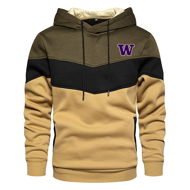 Men's Washington Huskies Gesean Novelty Color Block Pullover Fleece Hoodie Long Sleeve Casual Sweatshirt with Pocket