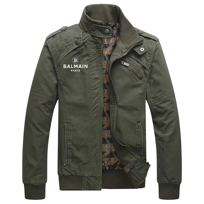 Men's Balmain Paris  Dwar Casual Washed Cotton Military Outdoor Jackets with Shoulder Straps