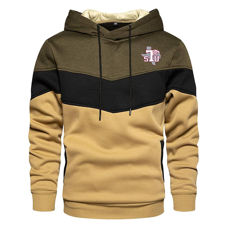 Men's Texas Southern Tigers Gesean Novelty Color Block Pullover Fleece Hoodie Long Sleeve Casual Sweatshirt with Pocket