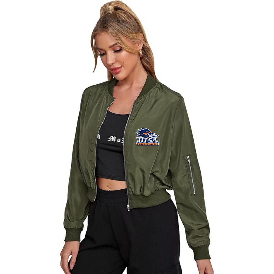 Women's Texas SA Roadrunners Lightweight Bomber Biker Jacket Zip up Windbreaker Crop Bomber Jacket Coat