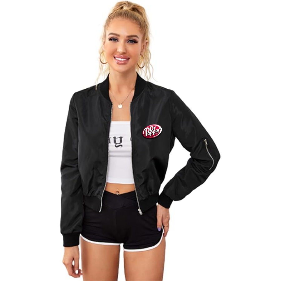 Women's Dr.Pepper  Lightweight Bomber Biker Jacket Zip up Windbreaker Crop Bomber Jacket Coat