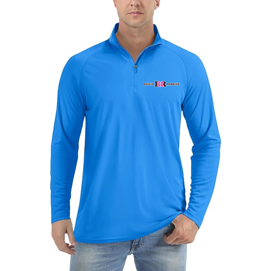 Men's Baskin Rоbbins  Lightweight Quarter-Zip Athletic Shirt Long Sleeve Performance Wear