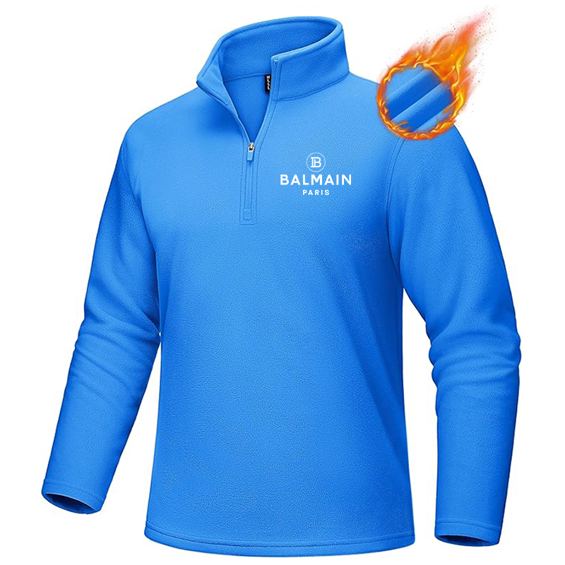 Men's Balmain Paris  MAGCOMSEN  Quarter-Zip Pullover Polar Fleece Sweatshirt Stand Collar Long Sleeve Shirt for Men Thermal Winter Fall