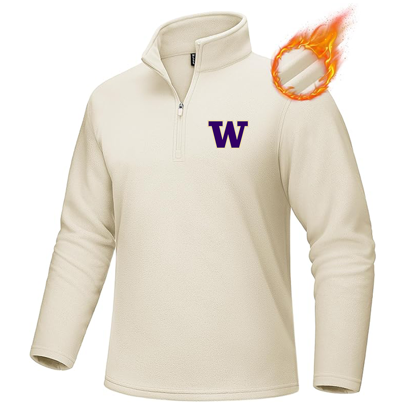 Men's Washington Huskies MAGCOMSEN  Quarter-Zip Pullover Polar Fleece Sweatshirt Stand Collar Long Sleeve Shirt for Men Thermal Winter Fall