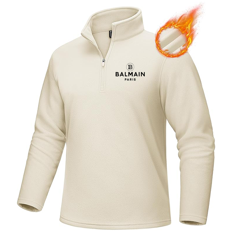 Men's Balmain Paris  MAGCOMSEN  Quarter-Zip Pullover Polar Fleece Sweatshirt Stand Collar Long Sleeve Shirt for Men Thermal Winter Fall