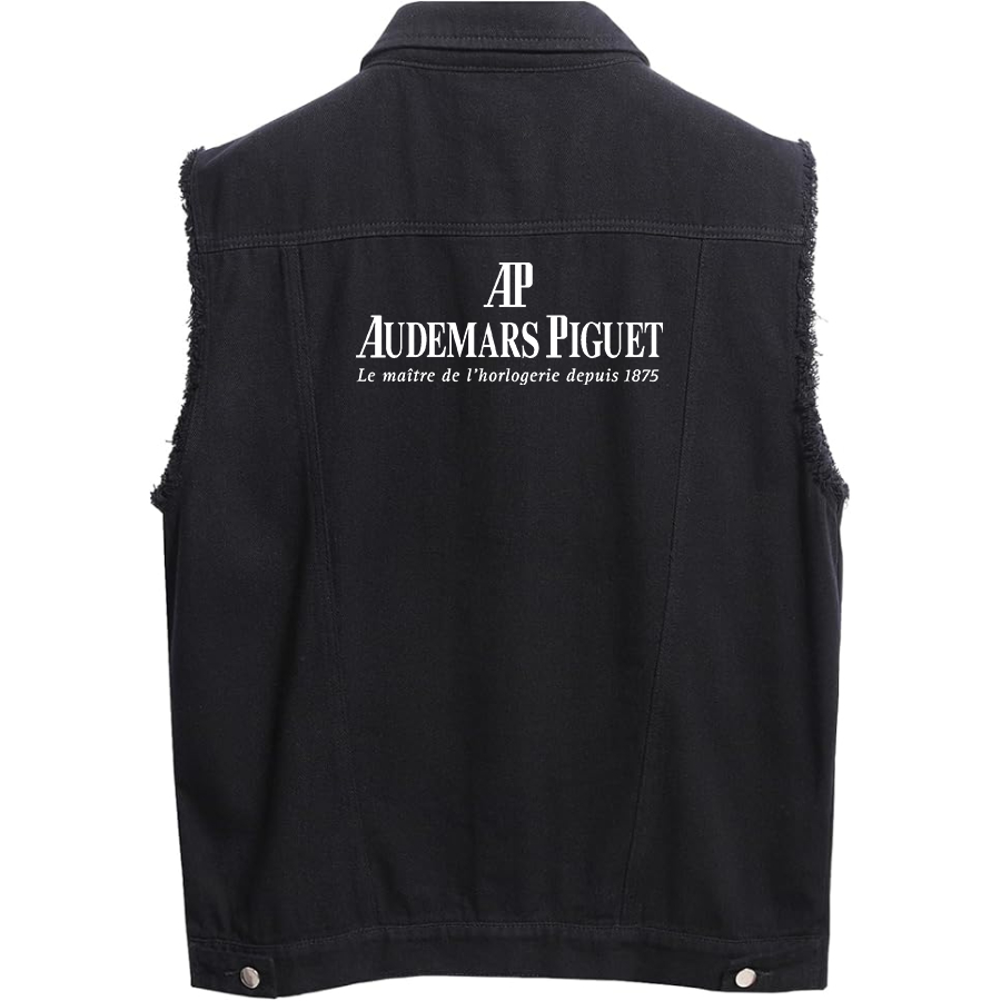 Men's Audemars Piguet Sleeveless Distressed Denim Vest  Rugged Black Jean Jacket