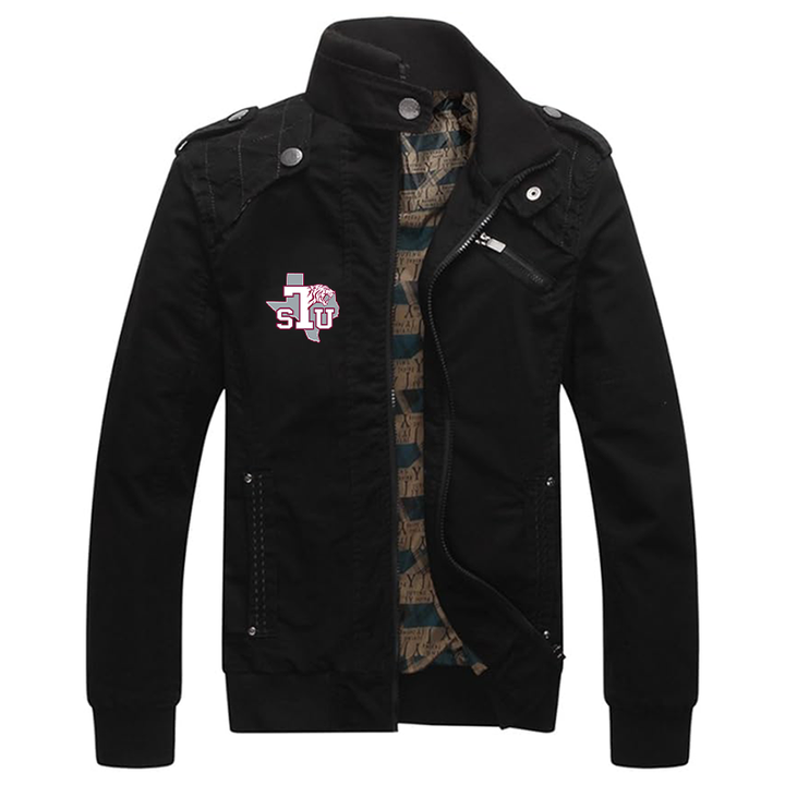 Men's Texas Southern Tigers Dwar Casual Washed Cotton Military Outdoor Jackets with Shoulder Straps