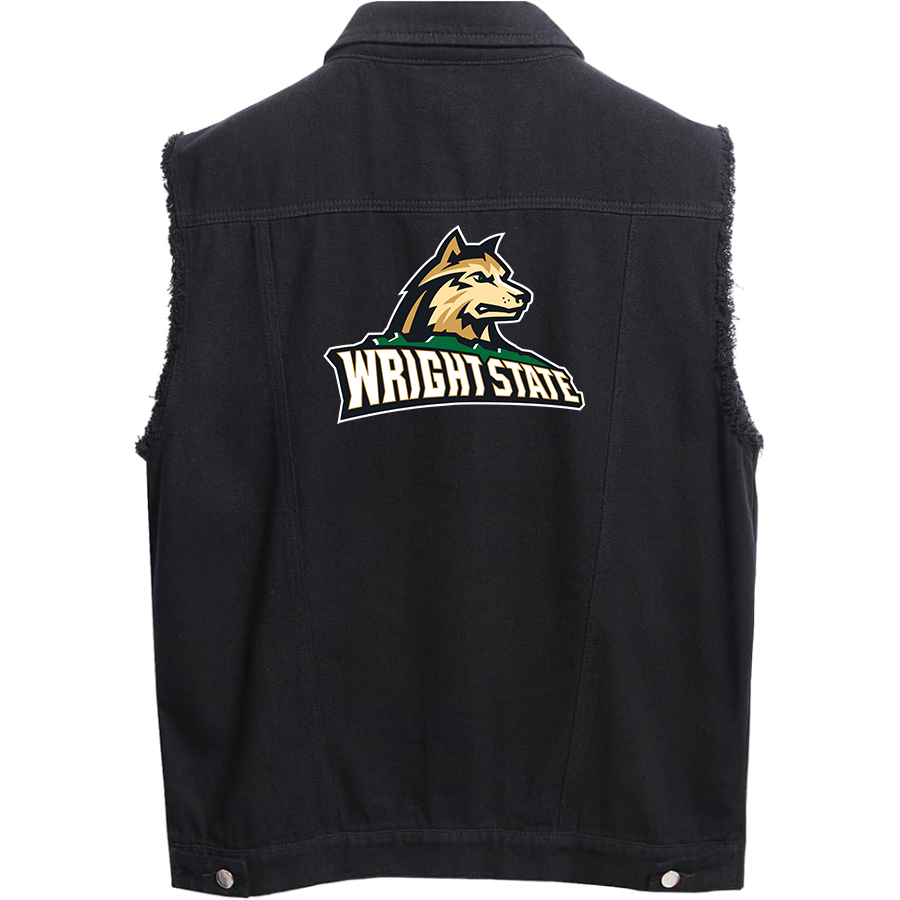 Men's Wright State Raiders Sleeveless Distressed Denim Vest  Rugged Black Jean Jacket