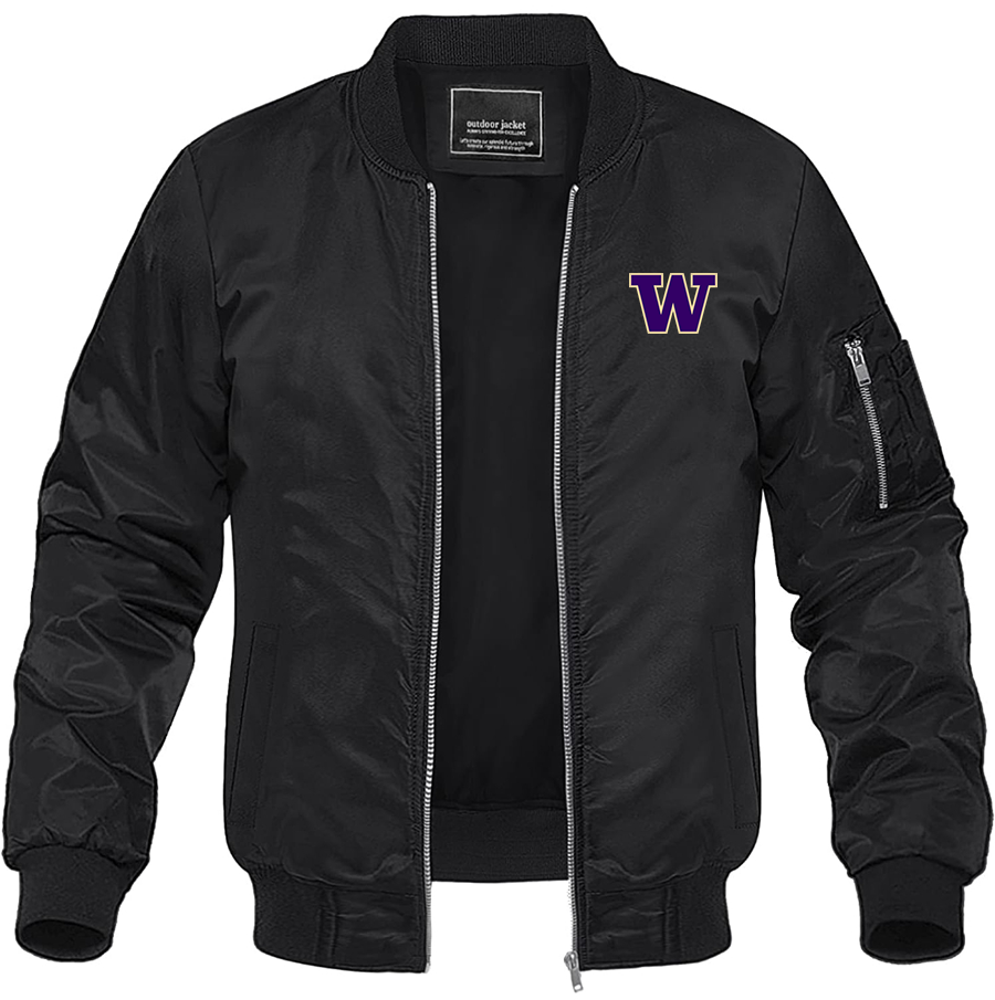 Men's Washington Huskies Lightweight Bomber Jacket Windbreaker Softshell Varsity Jacket Coat