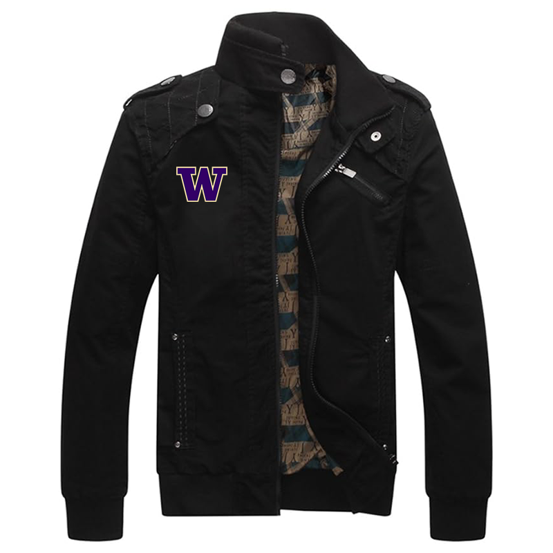 Men's Washington Huskies Dwar Casual Washed Cotton Military Outdoor Jackets with Shoulder Straps