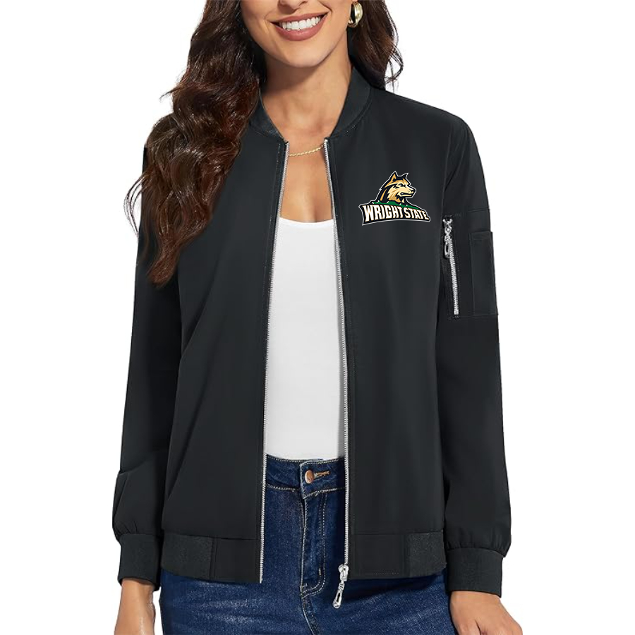 Women's Wright State Raiders  Premium Bomber Jacket with Polished Detailing and Functional Sleeve Pocket Modern Luxury Outerwear