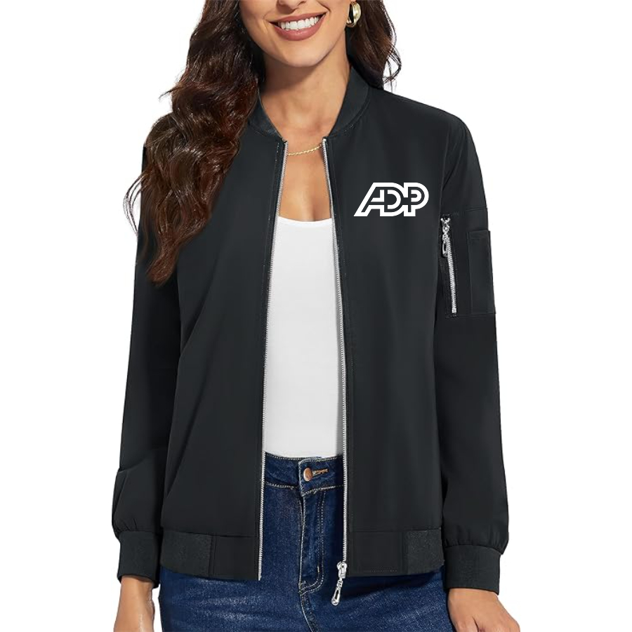 Women's ADP Premium Bomber Jacket with Polished Detailing and Functional Sleeve Pocket Modern Luxury Outerwear