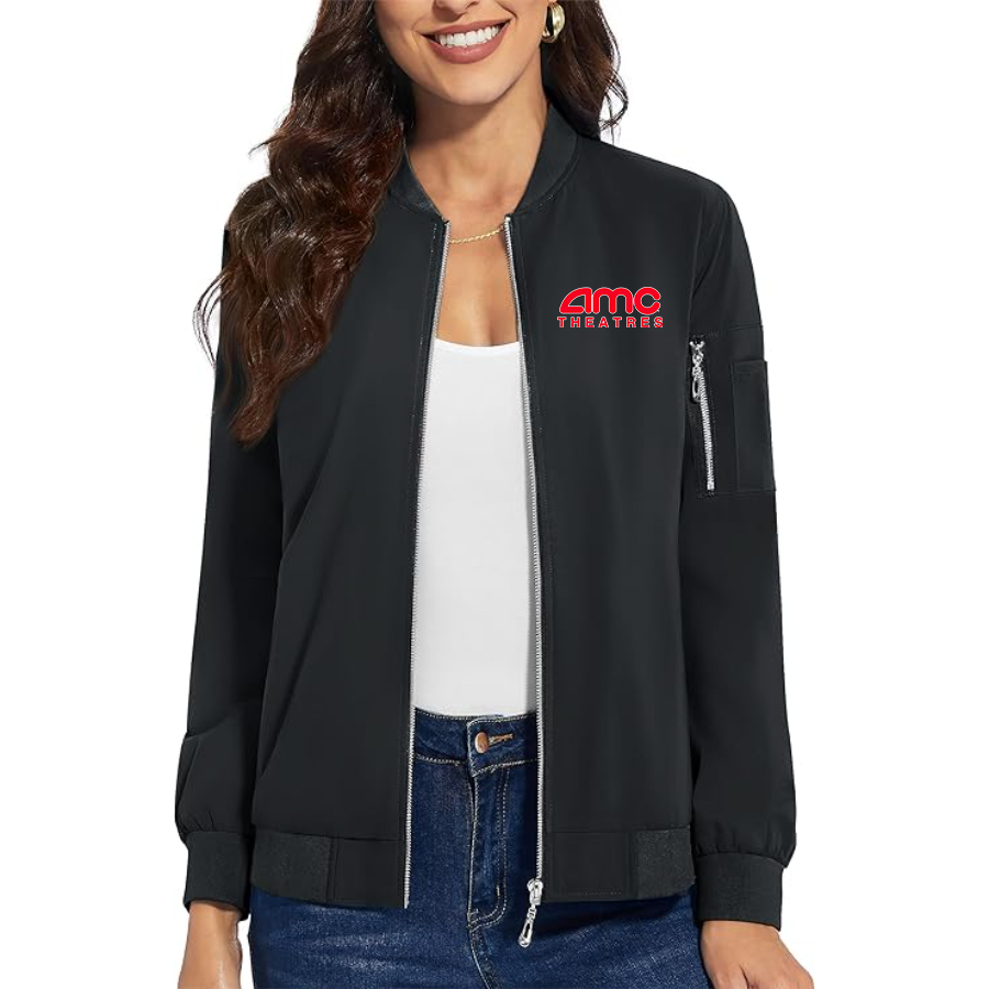 Women's Amc Theatres Premium Bomber Jacket with Polished Detailing and Functional Sleeve Pocket Modern Luxury Outerwear