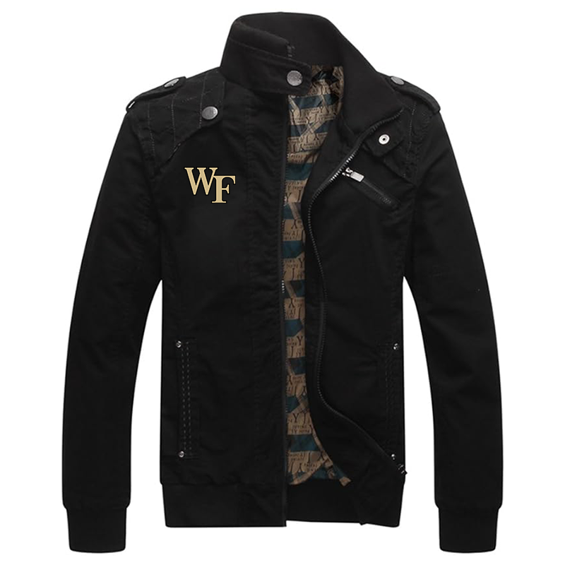 Men's Wake Forest Demon Deacons Dwar Casual Washed Cotton Military Outdoor Jackets with Shoulder Straps