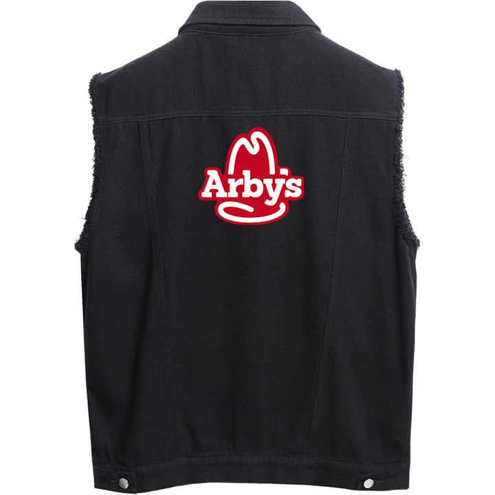 Men's Arbys Sleeveless Distressed Denim Vest  Rugged Black Jean Jacket