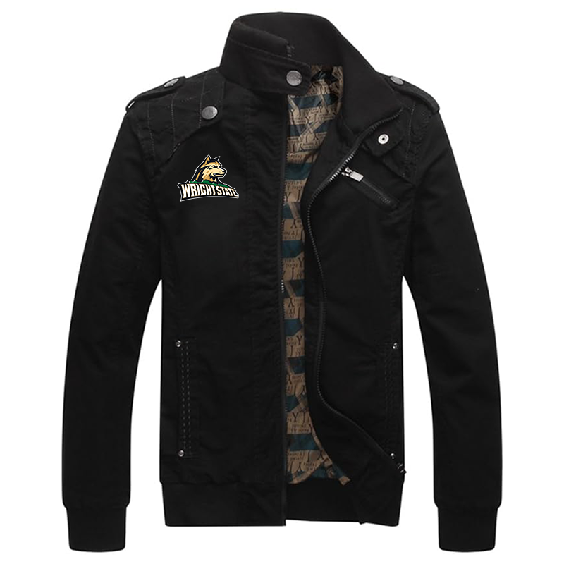 Men's Wright State Raiders Dwar Casual Washed Cotton Military Outdoor Jackets with Shoulder Straps