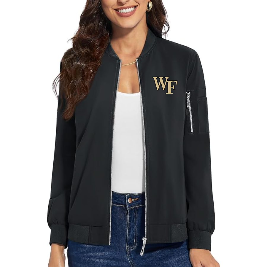 Women's Wake Forest Demon Deacons Premium Bomber Jacket with Polished Detailing and Functional Sleeve Pocket Modern Luxury Outerwear