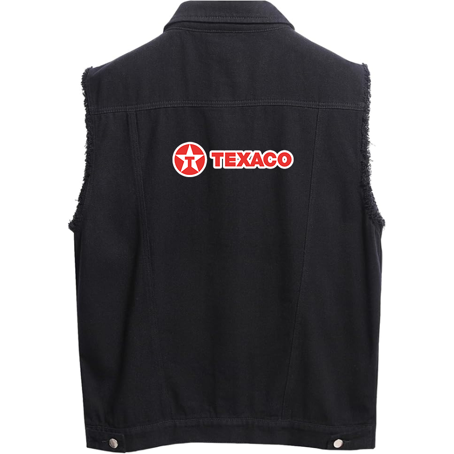 Men's Texaco Sleeveless Distressed Denim Vest  Rugged Black Jean Jacket