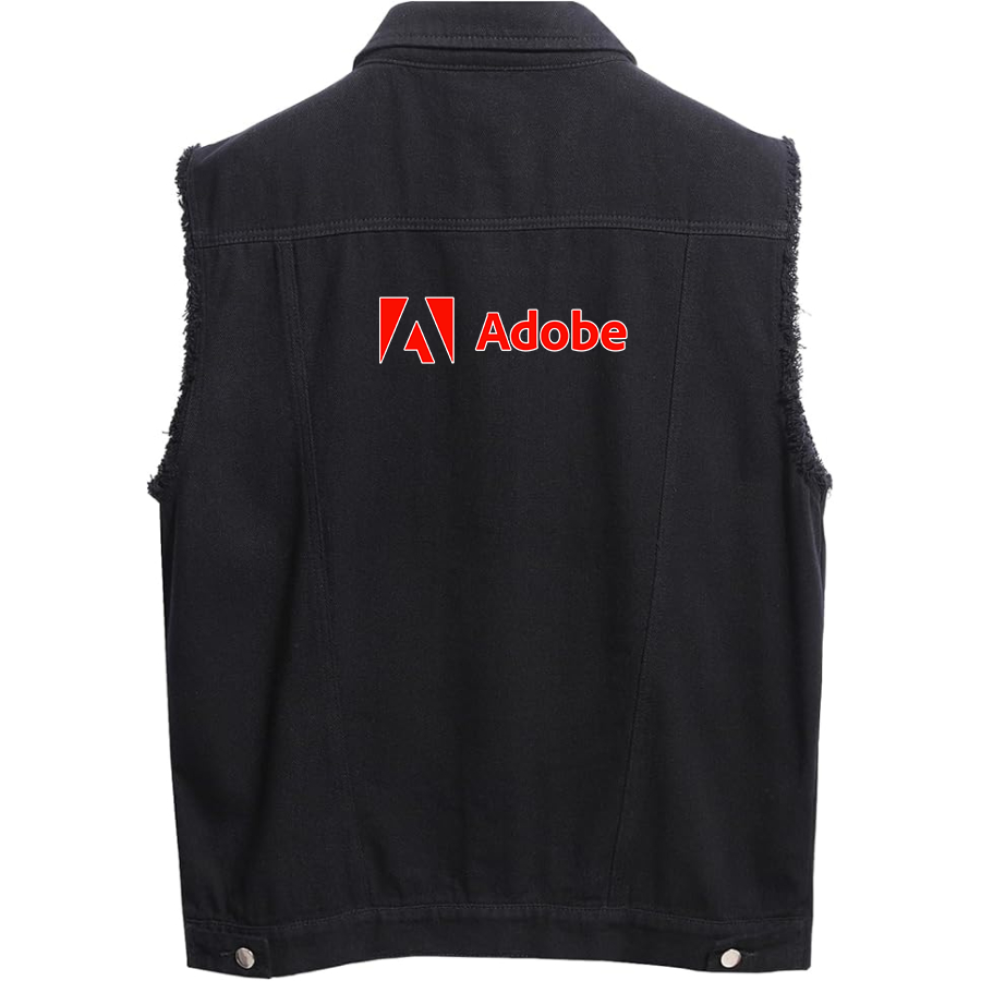 Men's Adobe Corporate  Sleeveless Distressed Denim Vest  Rugged Black Jean Jacket