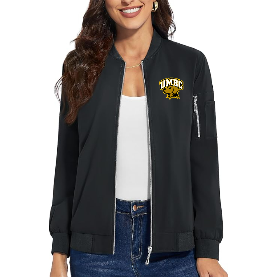 Women's UMBC Retrievers Premium Bomber Jacket with Polished Detailing and Functional Sleeve Pocket Modern Luxury Outerwear