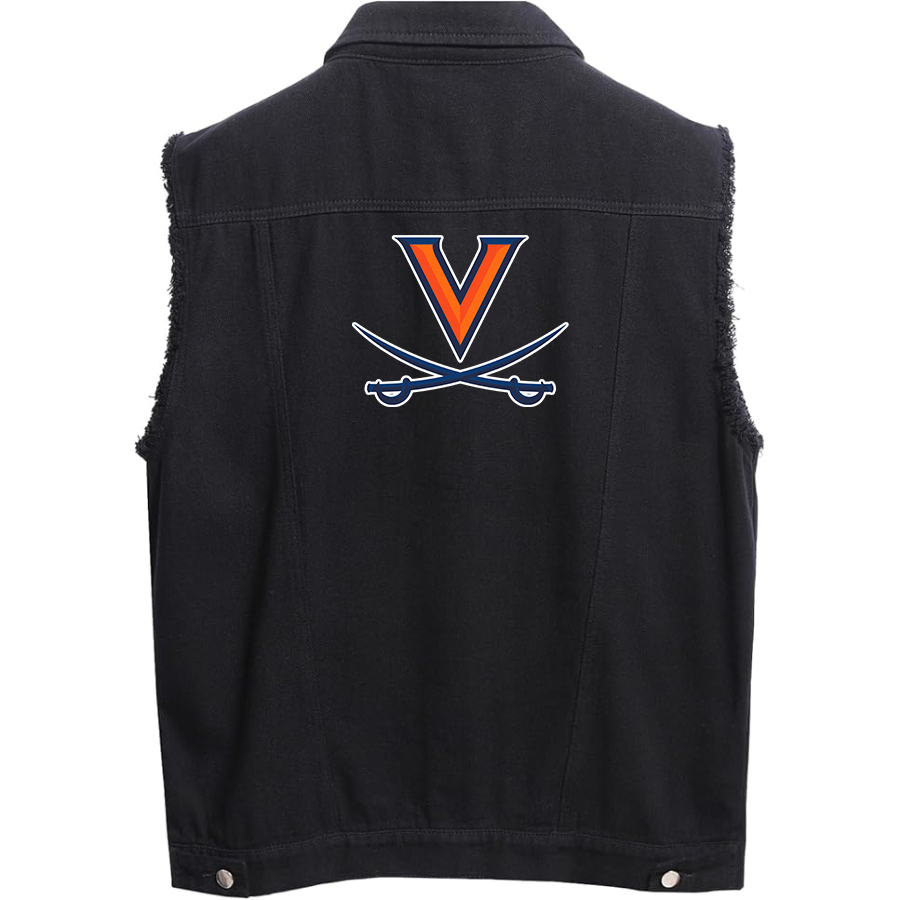 Men's Virginia Cavaliers Sleeveless Distressed Denim Vest  Rugged Black Jean Jacket