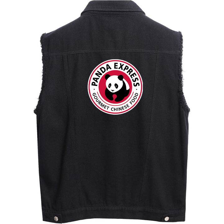 Men's Panda Express Sleeveless Distressed Denim Vest  Rugged Black Jean Jacket