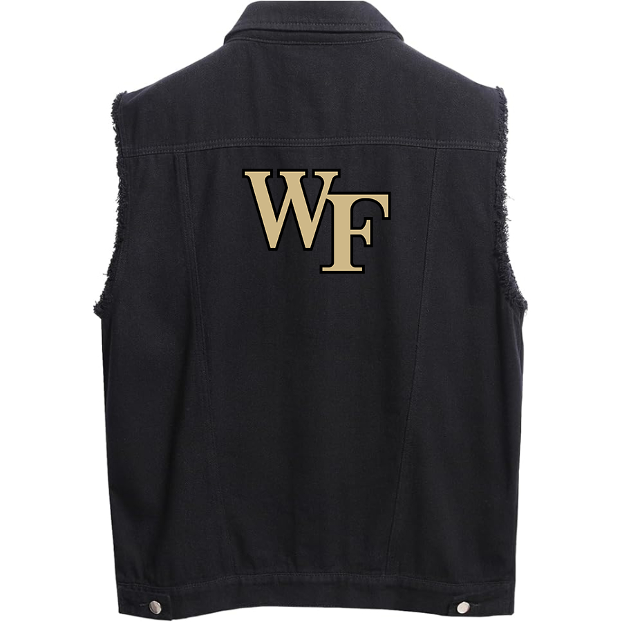 Men's Wake Forest Demon Deacons Sleeveless Distressed Denim Vest  Rugged Black Jean Jacket