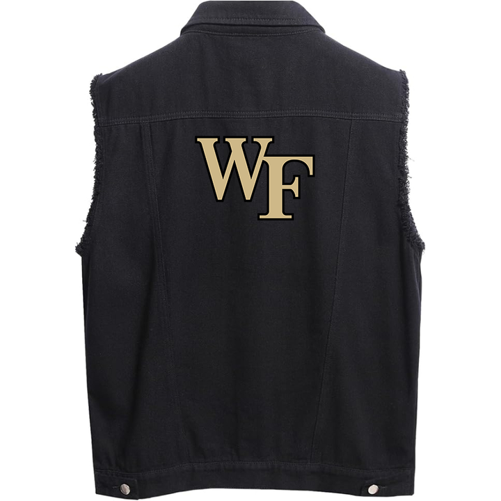 Men's Wake Forest Demon Deacons Sleeveless Distressed Denim Vest  Rugged Black Jean Jacket