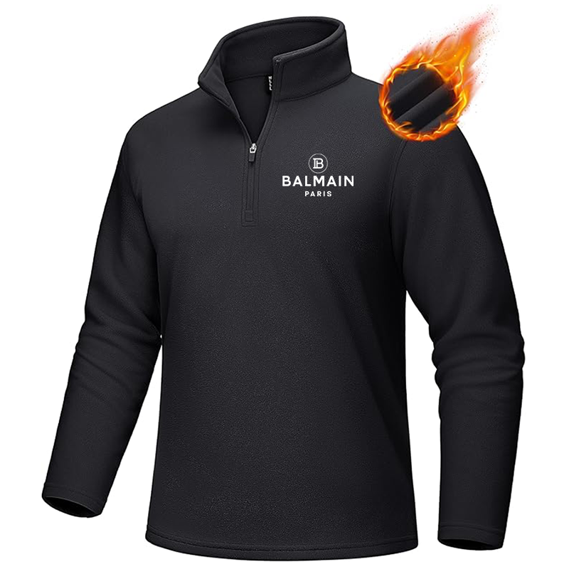 Men's Balmain Paris  MAGCOMSEN  Quarter-Zip Pullover Polar Fleece Sweatshirt Stand Collar Long Sleeve Shirt for Men Thermal Winter Fall