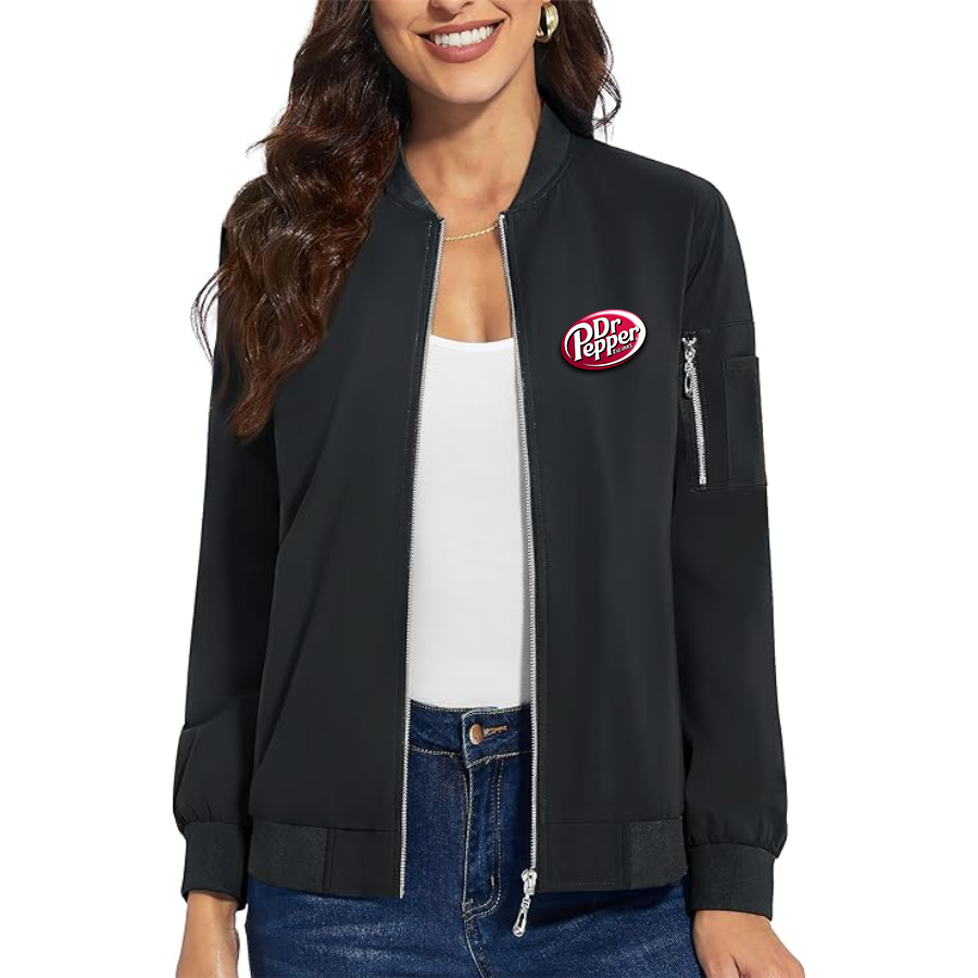 Women's Dr.Pepper Premium Bomber Jacket with Polished Detailing and Functional Sleeve Pocket Modern Luxury Outerwear