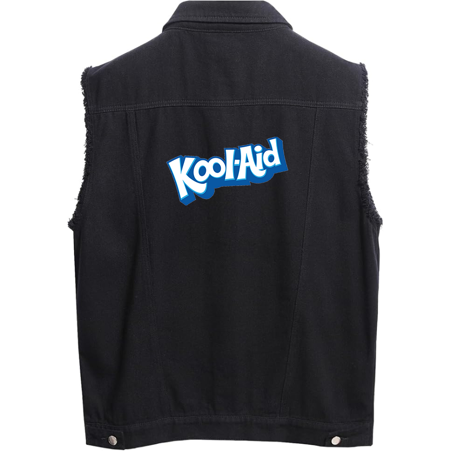 Men's Kool-Aid Sleeveless Distressed Denim Vest  Rugged Black Jean Jacket