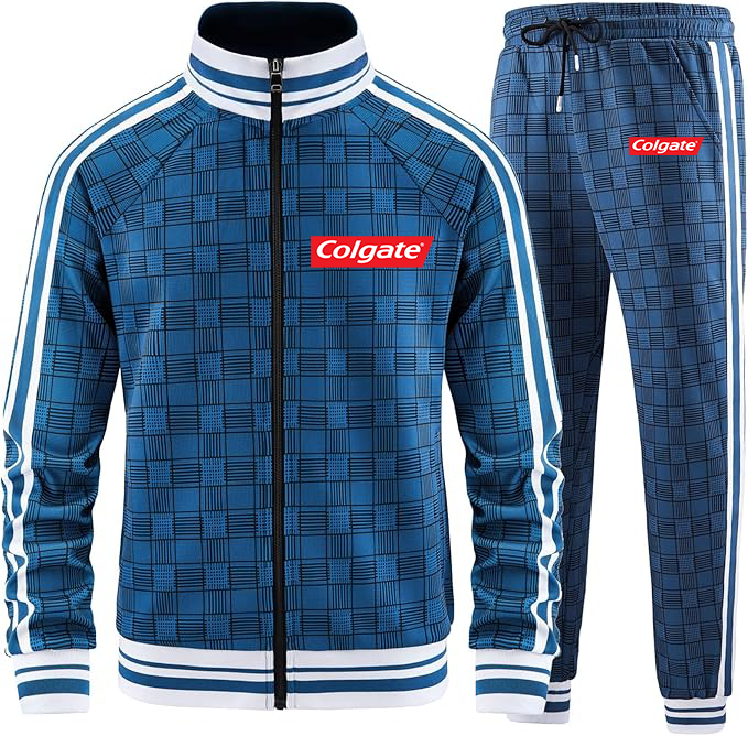 Men's Colgate Tracksuits Full-zip Long Sleeve Plaid Track Jackets and Pants 2 Piece