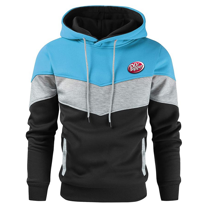 Men's Dr.Pepper Gesean Novelty Color Block Pullover Fleece Hoodie Long Sleeve Casual Sweatshirt with Pocket