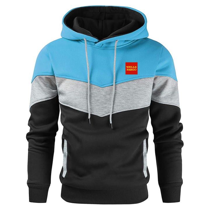 Men's Wells Fargo Gesean Novelty Color Block Pullover Fleece Hoodie Long Sleeve Casual Sweatshirt with Pocket